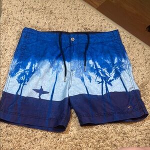 Tommy Hilfiger Blue Board Shorts with Tropical Beach Design size LARGE